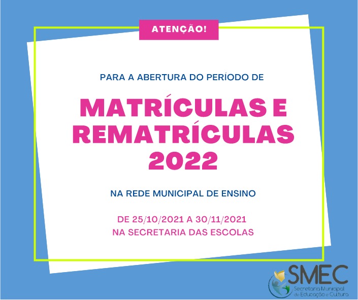 Governo Municipal define período de matrículas e rematrículas nas escolas municipais